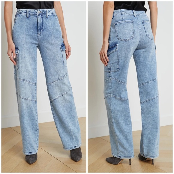New L’Agence Brooklyn High Rise Utility Wide Leg Jeans Brewer Blue Sz 25 - Picture 1 of 14